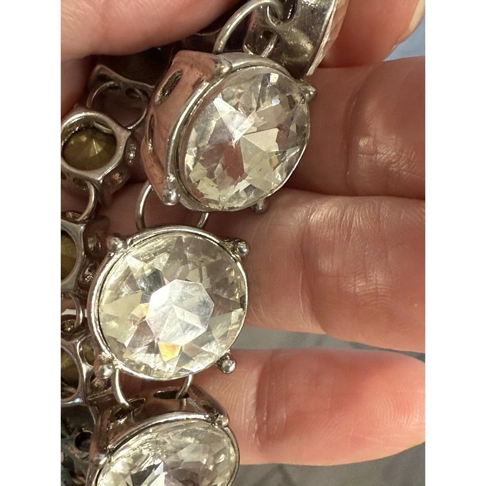 Silver  Tone Crystal  Gloss Clear Jeweled Chocker‎ Chunky Estate Necklace